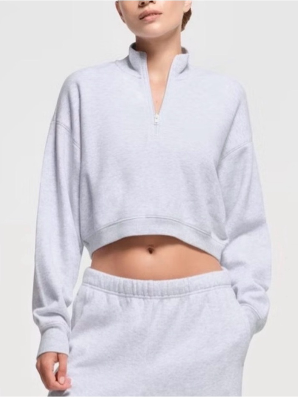SKIMS Gray Cropped Half-Zip Fleece